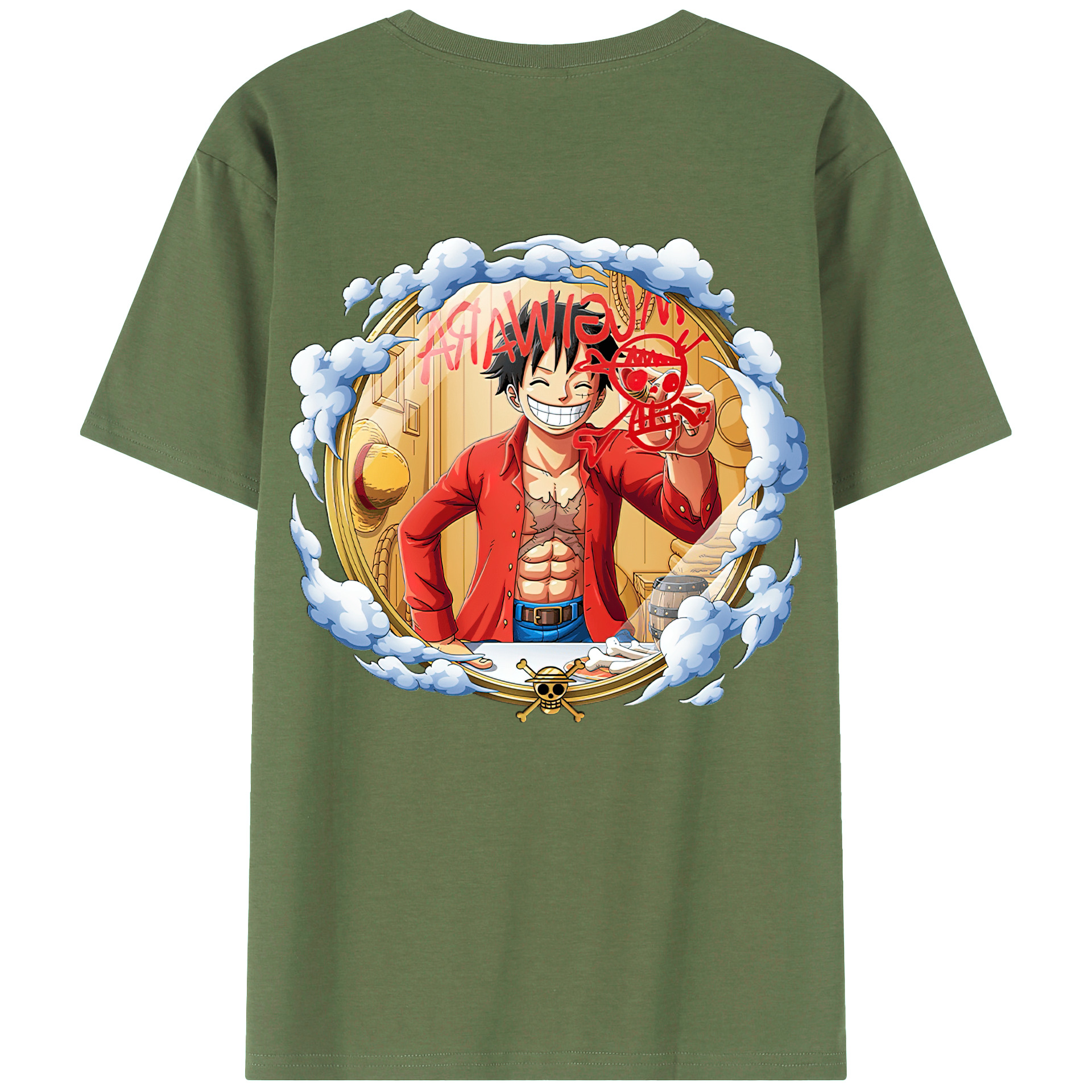 ワンピース モンキー・D・ルフィ ONE PIECE Monkey D. Luffy 綿100％ メンズ半袖Tシャツ（バックプリント） 通気性